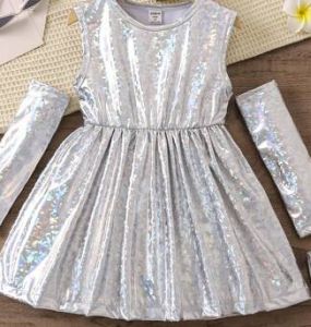 Kids Costumes to Hire - Silver Holographic Dress  - 7 Year old